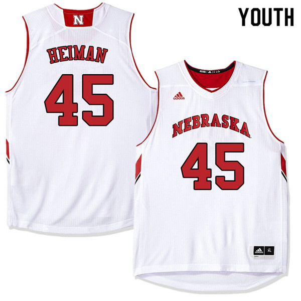 Youth Nebraska Cornhuskers #45 Brady Heiman College Basketball Jerseys Sale-White